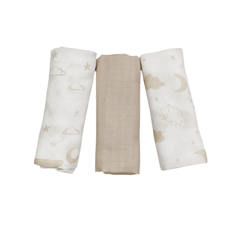 set 3 pezzi mussole cotone