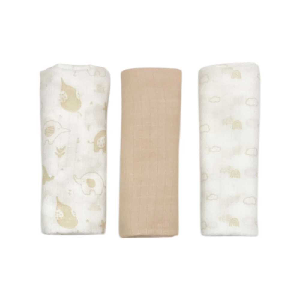 set 3 pezzi mussole cotone