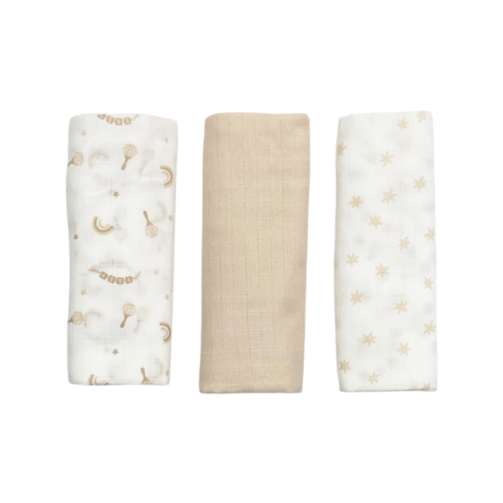 set 3 pezzi mussole cotone