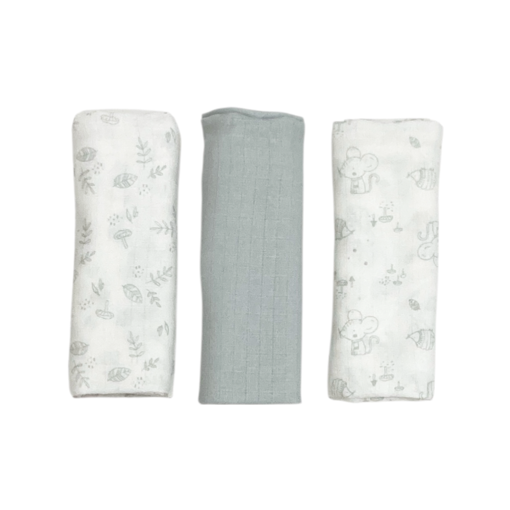 set 3 pezzi mussole cotone
