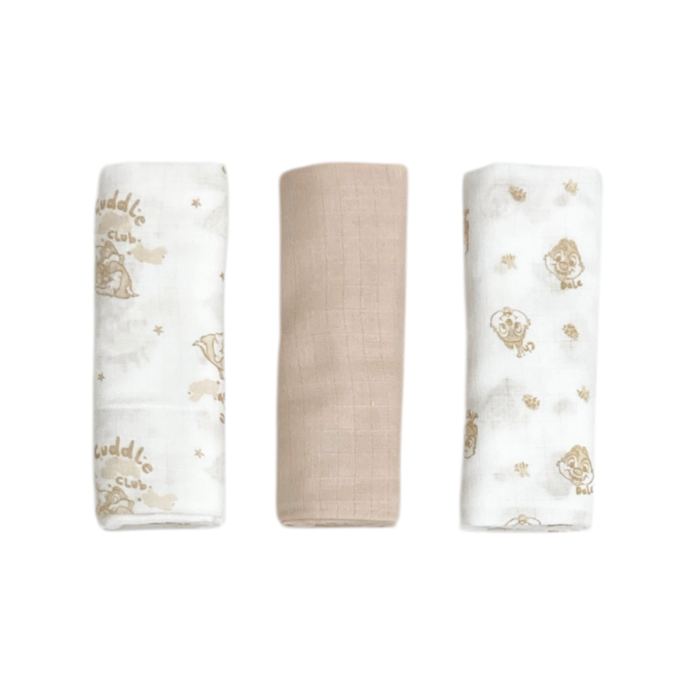 set 3 pezzi mussole neonato/a cotone