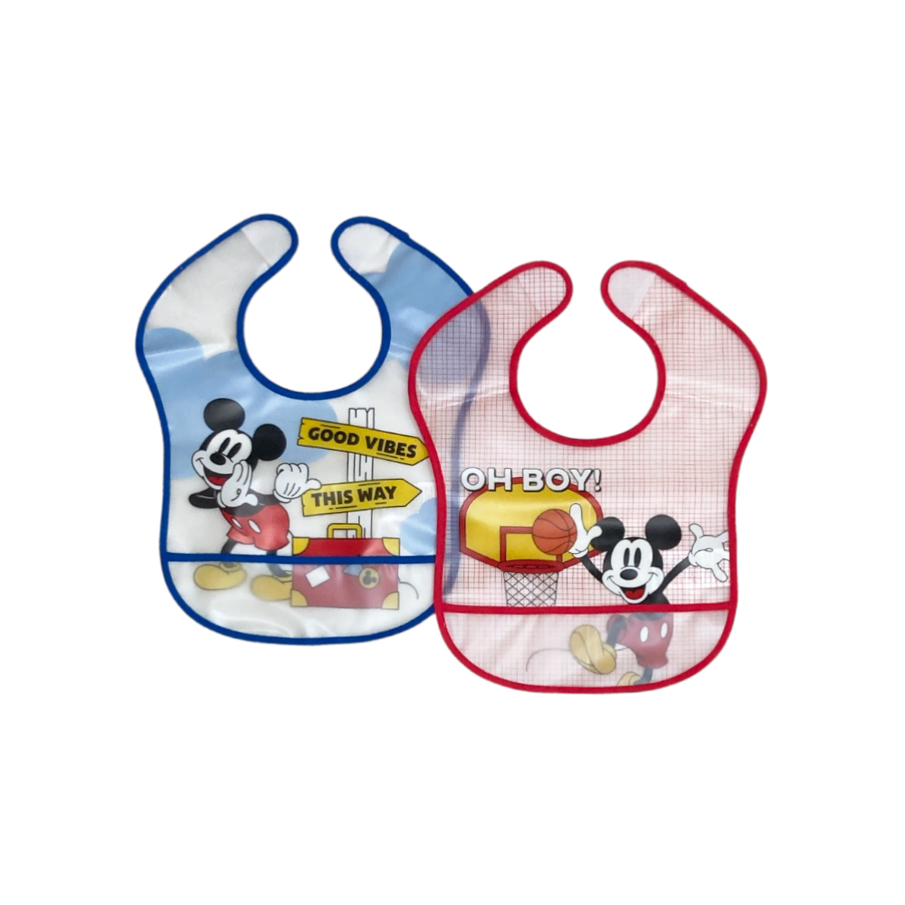 set 2 pezzi bavaglini plastica mickey