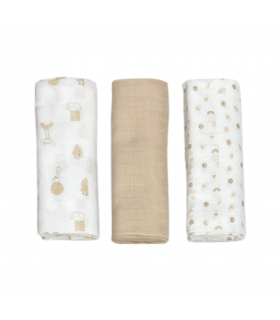set 3 pezzi mussole cotone