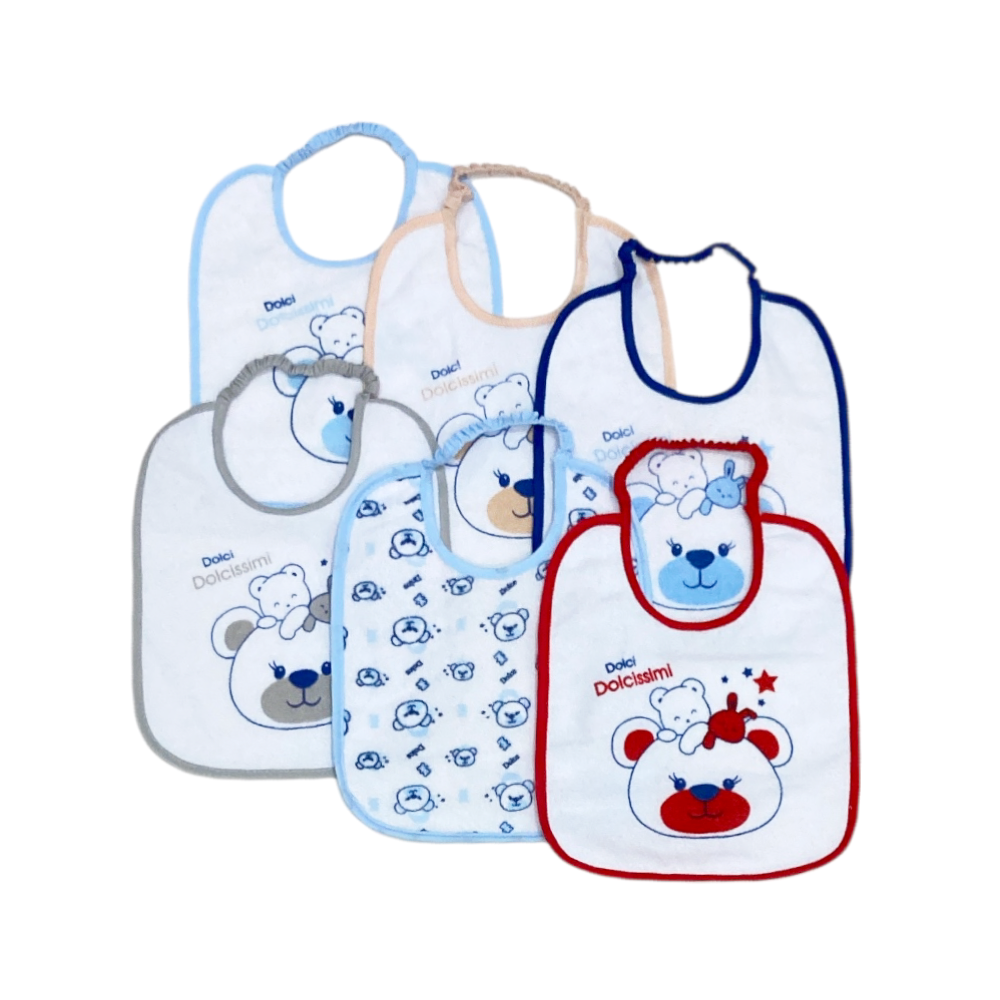 set 6 pezzi bavaglini spugna plastificata